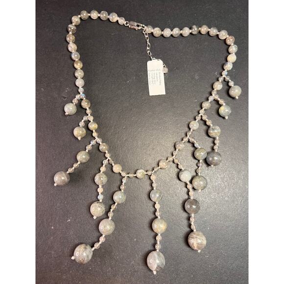 NEW labradorite bib statement necklace with sterling silver clasp - Picture 2 of 15